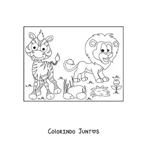Desenho para colorir de um desenho de um leao e uma zebra engracada