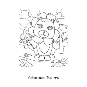 Desenho para colorir de um leao kawaii sentado de costas para o sol com os olhos abertos