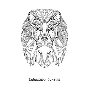 Desenho para colorir de uma mandala em forma do rosto de um leao
