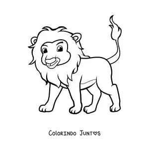 Desenho para colorir de um leao animado em pe sobre as quatro patas