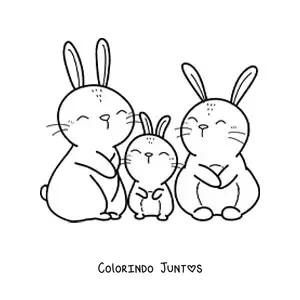 Desenho para colorir de uma familia de tres coelhos fofos com os olhos fechados