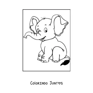 Desenho para colorir de um bebe elefante fofo sentado e sorridente