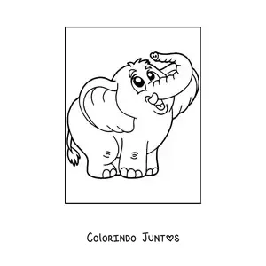 Desenho para colorir de um elefante fofo com a tromba dobrada para cima
