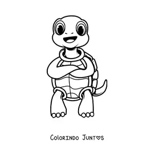 Desenho para colorir de uma tartaruga animada em duas patas com os bracos cruzados