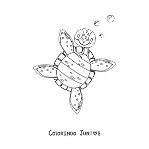 Desenho para colorir de uma tartaruga marinha animada vista de baixo