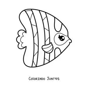 Desenho para colorir de um peixe-anjo kawaii com cilios de perfil direito