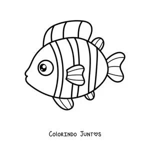 Desenho para colorir de um peixe-palhaco kawaii de perfil para a esquerda