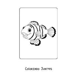 Desenho para colorir de um peixe-palhaco animado sorridente