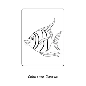 Desenho para colorir de um peixe-anjo animado feliz