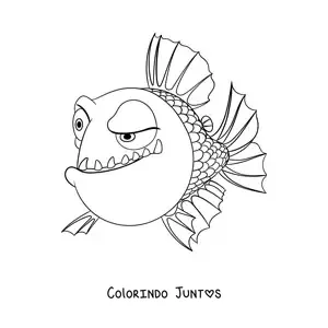 Desenho para colorir de uma piranha animada com expressao de desconfianca