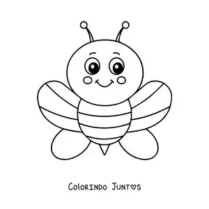 Desenho para colorir de uma abelha kawaii animada grande e sorridente de frente com as asas abertas