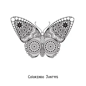 Desenho para colorir de uma mandala com desenho de borboleta