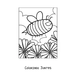 Desenho para colorir do desenho de uma abelha veloz voando sobre as flores
