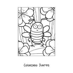 Desenho para colorir do desenho de uma abelha em duas patas de pe entre as flores