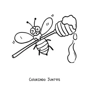 Desenho para colorir de uma abelha animada levantando uma colher de mel