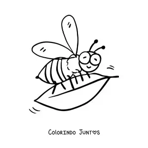 Desenho para colorir de uma abelha animada segurando uma folha