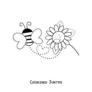 Desenho para colorir de uma abelha voando a partir de uma flor