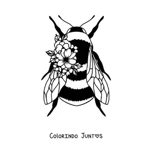 Desenho para colorir de uma abelha grande enfeitada com flores