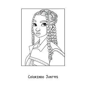Desenho para colorir de uma menina afro-americana com o cabelo trancado