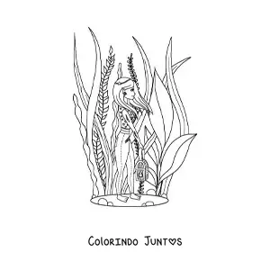 Desenho para colorir de uma garota moderna com tracos de elfa debaixo d'agua