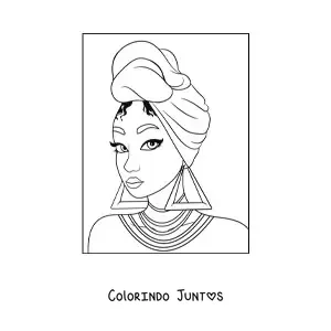 Desenho para colorir de uma garota afrodescendente com brincos grandes e um turbante
