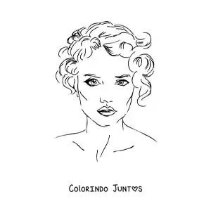 Desenho para colorir do rosto de uma mulher de cabelo curto em estilo realista