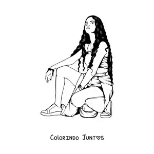 Desenho para colorir de uma garota adolescente moderna agachada
