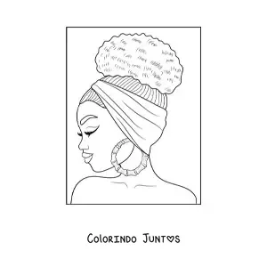 Desenho para colorir de uma mulher afrodescendente com brincos grandes e o cabelo preso