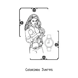 Desenho para colorir de uma mulher vestindo uma jaqueta e um relogio