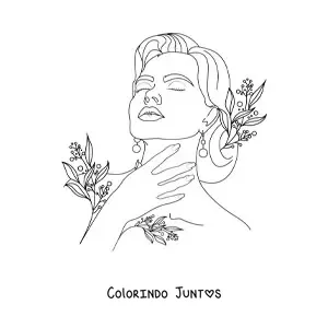 Desenho para colorir do rosto de uma mulher realista cercado de flores