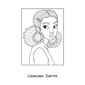 Desenho para colorir de uma garota afro-americana com brincos grandes e o cabelo cacheado