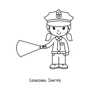 Desenho para colorir de uma mulher policial kawaii com uma lanterna
