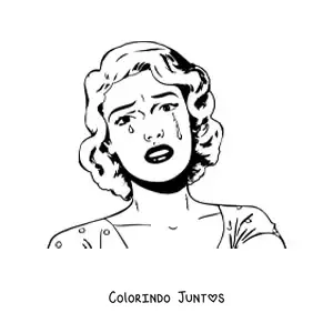 Desenho para colorir do rosto de uma mulher chorando desenhado em estilo vintage