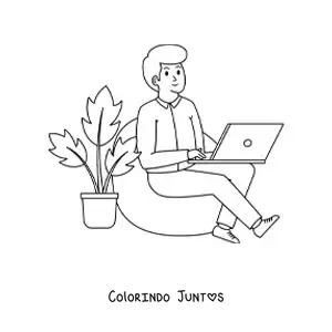 Desenho para colorir de um homem moderno trabalhando no computador