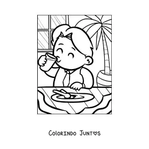 Desenho para colorir de um homem vestido de gravata comendo feliz