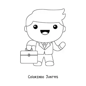 Desenho para colorir de um homem kawaii vestindo terno e levando uma maleta