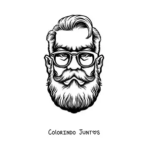 Desenho para colorir do rosto de um homem com oculos e barba