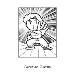 Desenho para colorir do desenho de um homem caratista desferindo um golpe forte