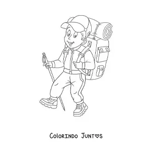 Desenho para colorir de um homem feliz vestido de montanhista