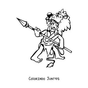 Desenho para colorir de um homem vestido com tanga e a pele de um leao usando uma lanca furioso