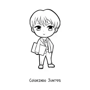 Desenho para colorir de um homem de terno em estilo anime kawaii