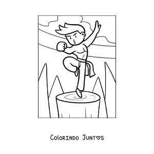 Desenho para colorir do desenho de um jovem caratista forte treinando