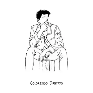 Desenho para colorir de um homem jovem sentado pensativo
