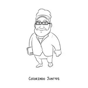 Desenho para colorir de um homem de pe segurando um livro na mao