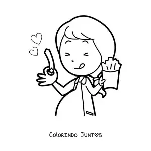 Desenho para colorir de uma mulher gravida feliz comendo salgadinhos