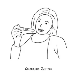 Desenho para colorir de uma mulher feliz segurando um teste de gravidez