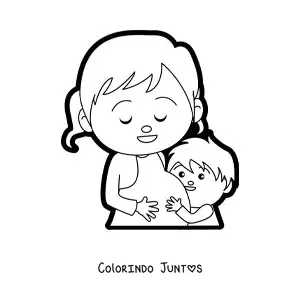 Desenho para colorir de uma mae gravida ao lado de seu filho mais velho