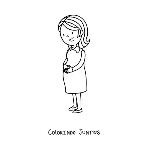 Desenho para colorir de uma mulher gravida feliz