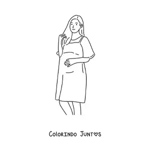 Desenho para colorir de uma mulher gravida tocando a barriga