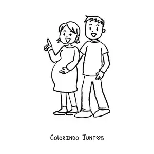 Desenho para colorir de um casal de esposos em que a mulher esta gravida
